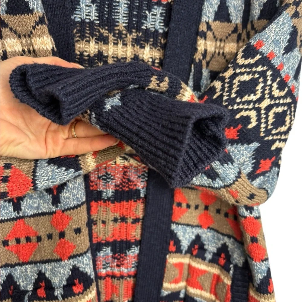 L.L.Bean Open Front Knit Abstract Long Cardigan Cotton Size Medium - Picture 3 of 11